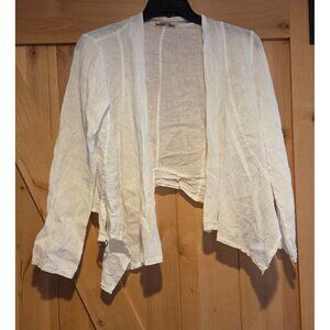 Bella Umbra Cardigan Sz L Open Front Linen Italy White Shark Tooth Buckle Side